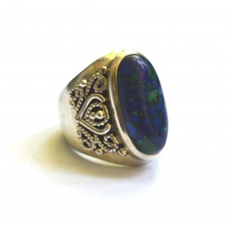 Heavy silver ring with azurite