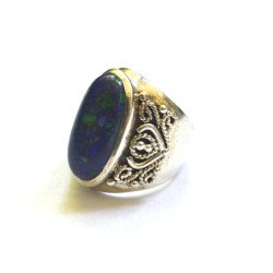 Heavy silver ring with azurite