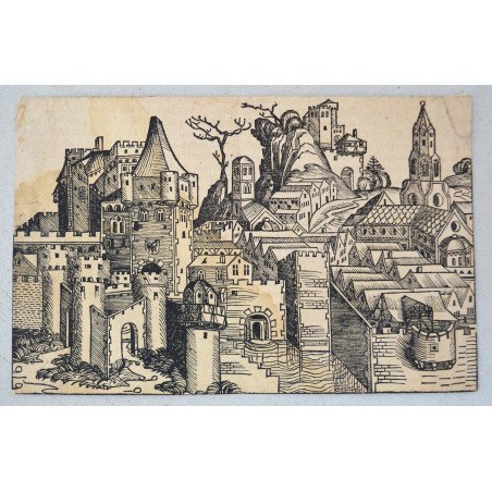 Michael Wolgemut "Geneva, panoramic view" woodcut, 1493
