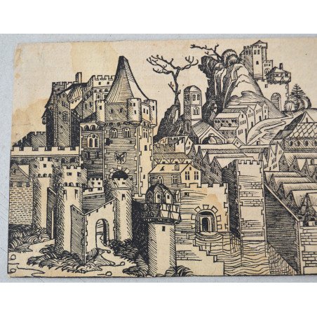Michael Wolgemut "Geneva, panoramic view" woodcut, 1493