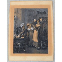 "Scene in the Post Office" mixed media, 19th century