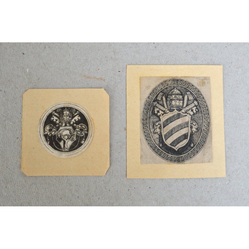 "Papal Coats of Arms/Insignia" set of 2 engravings