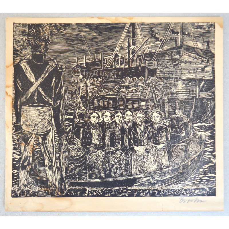 "Imbarcarea prizonierilor" xilogravura veche
