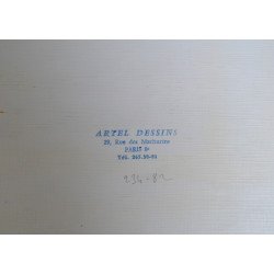 "Artel Dessins" design model floral pentru imprimeuri textile acuarela cca 1970