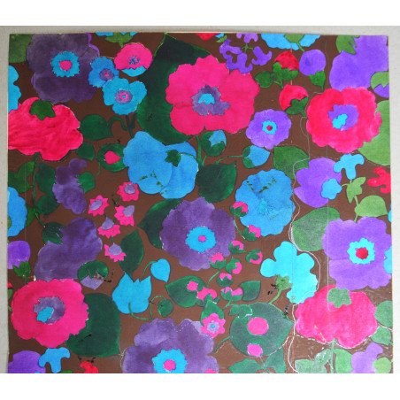 "Thouviot de Coninck & Co" floral pattern design for textile printing, watercolour, circa 1970