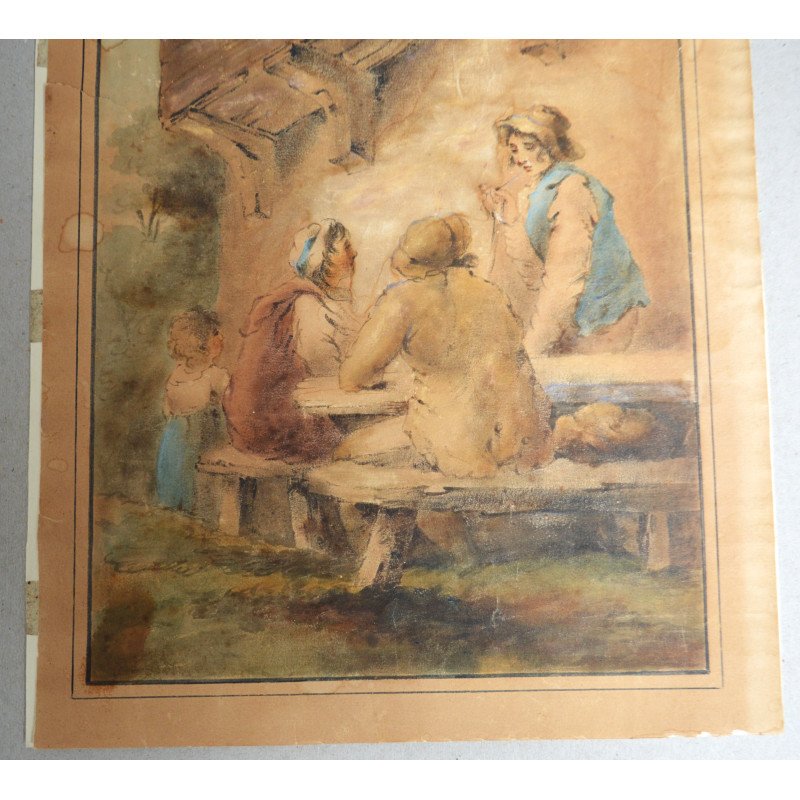 "Tavern Scene" antique watercolour in the style...