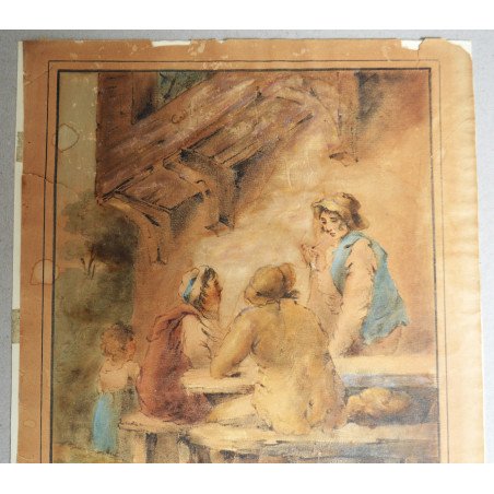 "Tavern Scene" antique watercolour in the style of George Morland