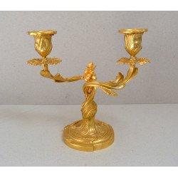 Rococo-style gilt bronze two-branch candlestick