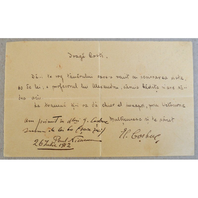 Letter written and signed by George Cosbuc, 1912