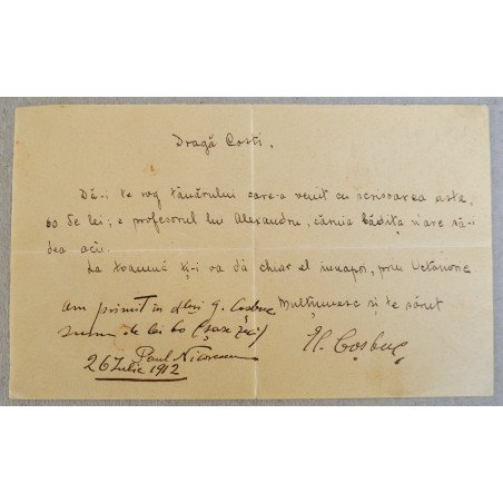 Letter written and signed by George Cosbuc, 1912