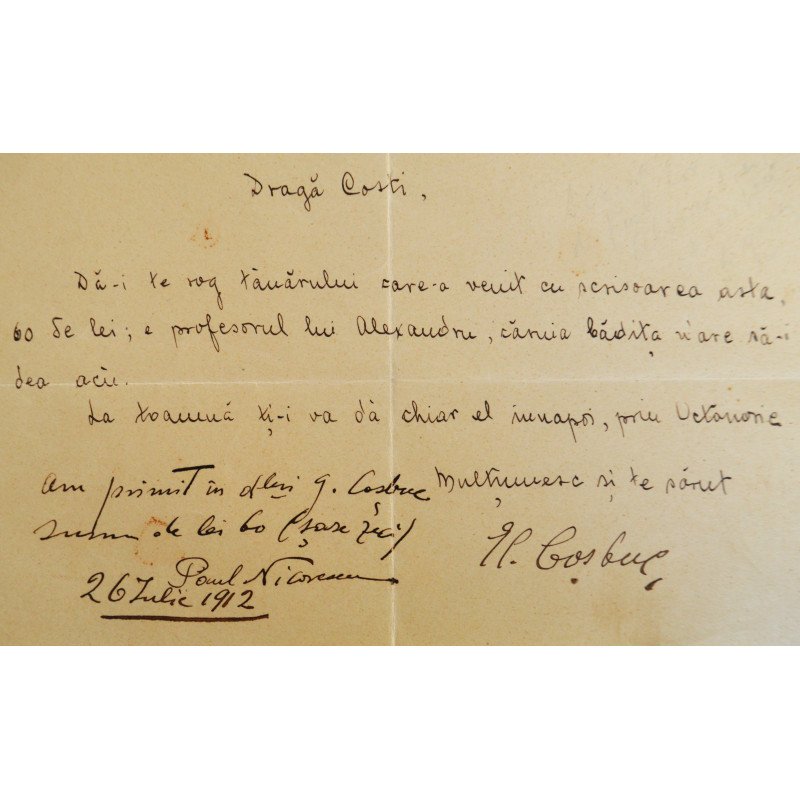 Letter written and signed by George Cosbuc, 1912