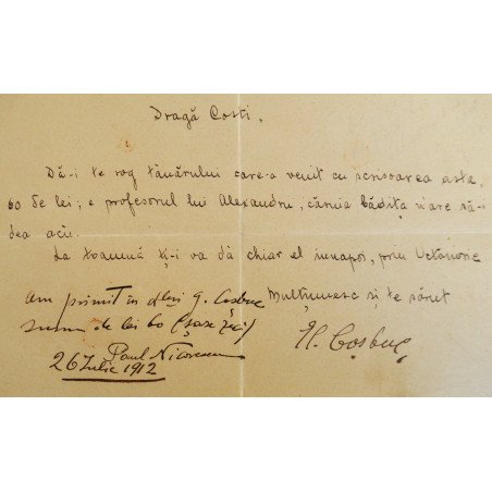 Letter written and signed by George Cosbuc, 1912