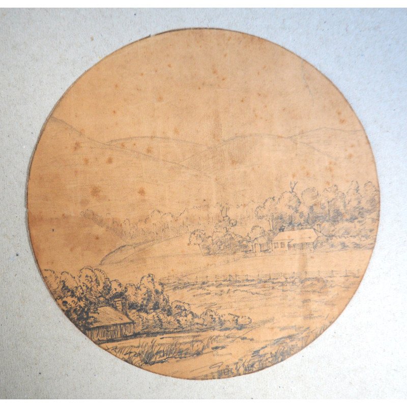 Landscape, antique drawing, 1870