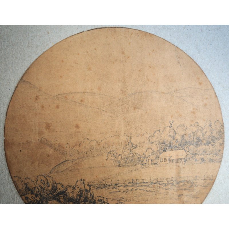Landscape, antique drawing, 1870