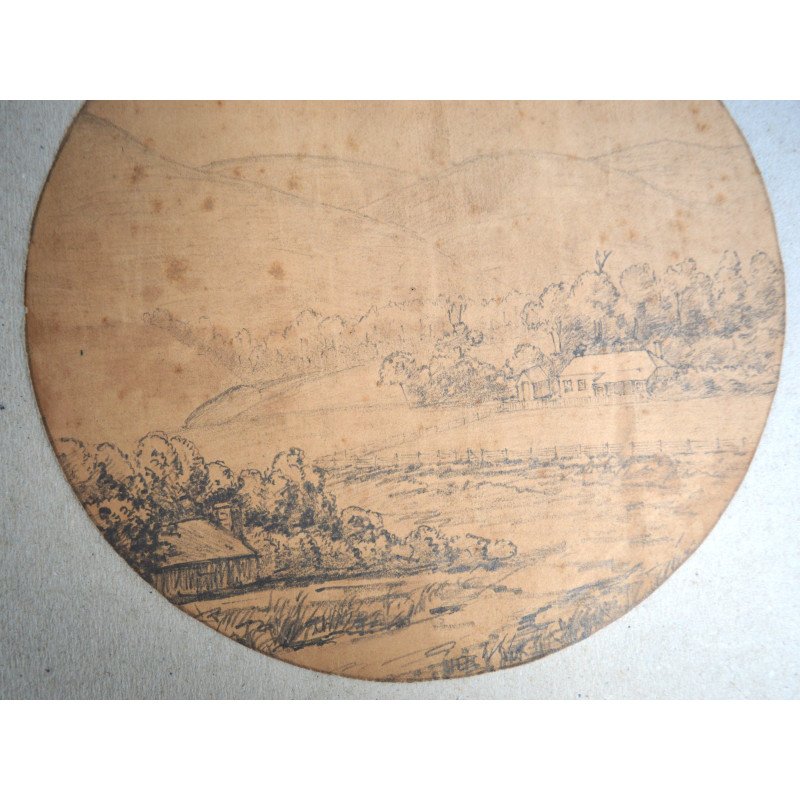 Landscape, antique drawing, 1870
