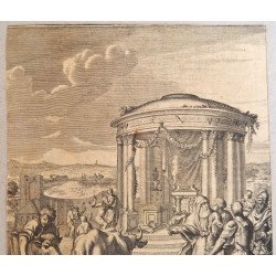 Matthias Scheits "Dagon cazand inaintea Arcei" gravura veche 1672