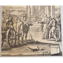 Matthias Scheits "Dagon cazand inaintea Arcei" gravura veche 1672