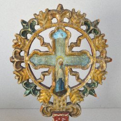 Cruce de binecuvantare lemn sculptat si pictat sec 19