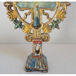 Cruce de binecuvantare lemn sculptat si pictat sec 19