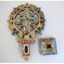 Cruce de binecuvantare lemn sculptat si pictat sec 19