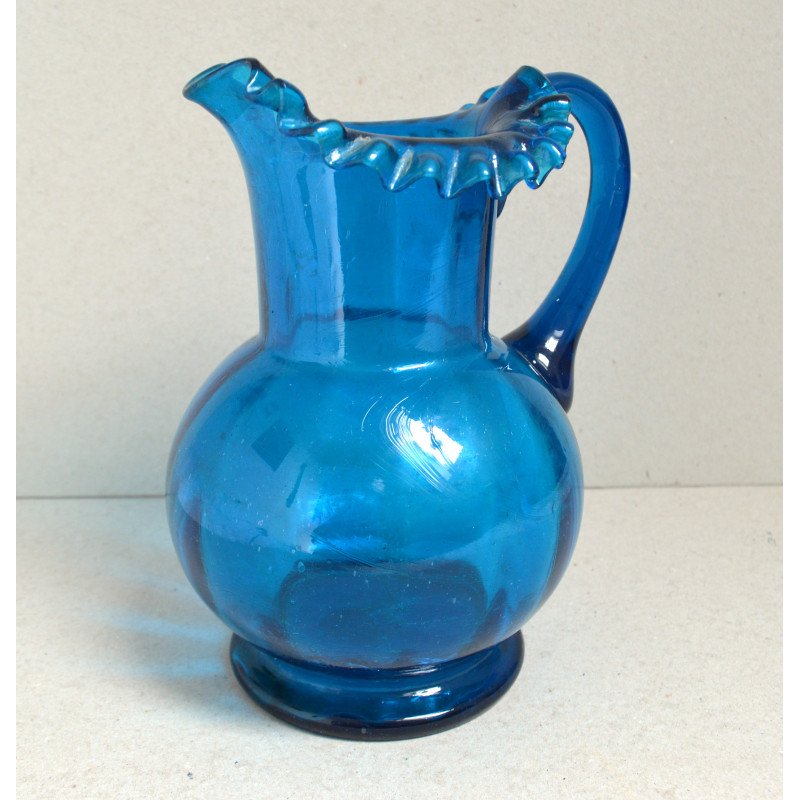 Antique Transylvanian blue glass jug, Avrig or...