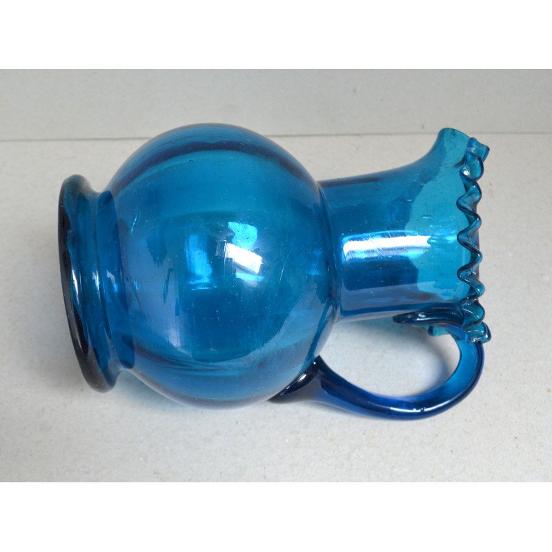 Antique Transylvanian blue glass jug, Avrig or...