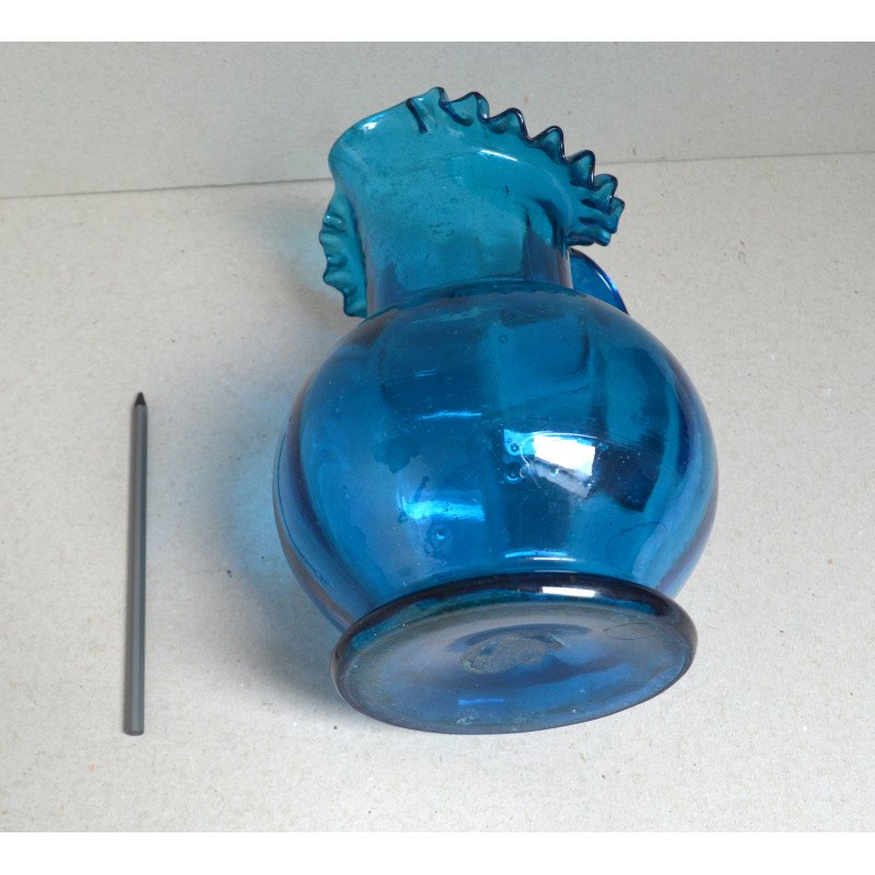Antique Transylvanian blue glass jug, Avrig or...