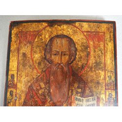 "Sfantul Vasile cel Mare" icoana ruseasca tempera si foita de aur pe lemn sec 18 (a doua jumatate)