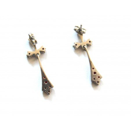 Silver cross earrings with crystals