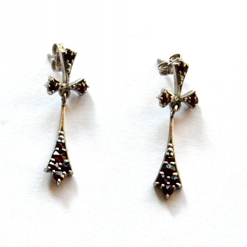 Silver cross earrings with crystals