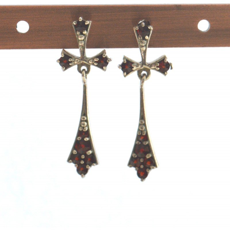 Silver cross earrings with crystals
