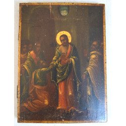 Veche icoana praznicara pe lemn reprezentare a Adeveririi lui Toma atelierul mănăstirii Căldărușani cca 1850