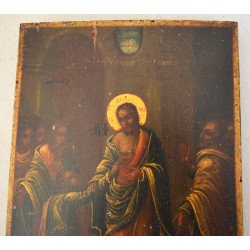 Veche icoana praznicara pe lemn reprezentare a Adeveririi lui Toma atelierul mănăstirii Căldărușani cca 1850