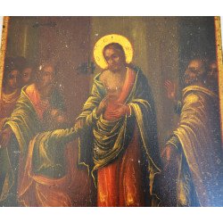 Veche icoana praznicara pe lemn reprezentare a Adeveririi lui Toma atelierul mănăstirii Căldărușani cca 1850