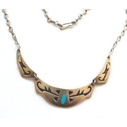 Silver necklace with Native American Hopi turquoise