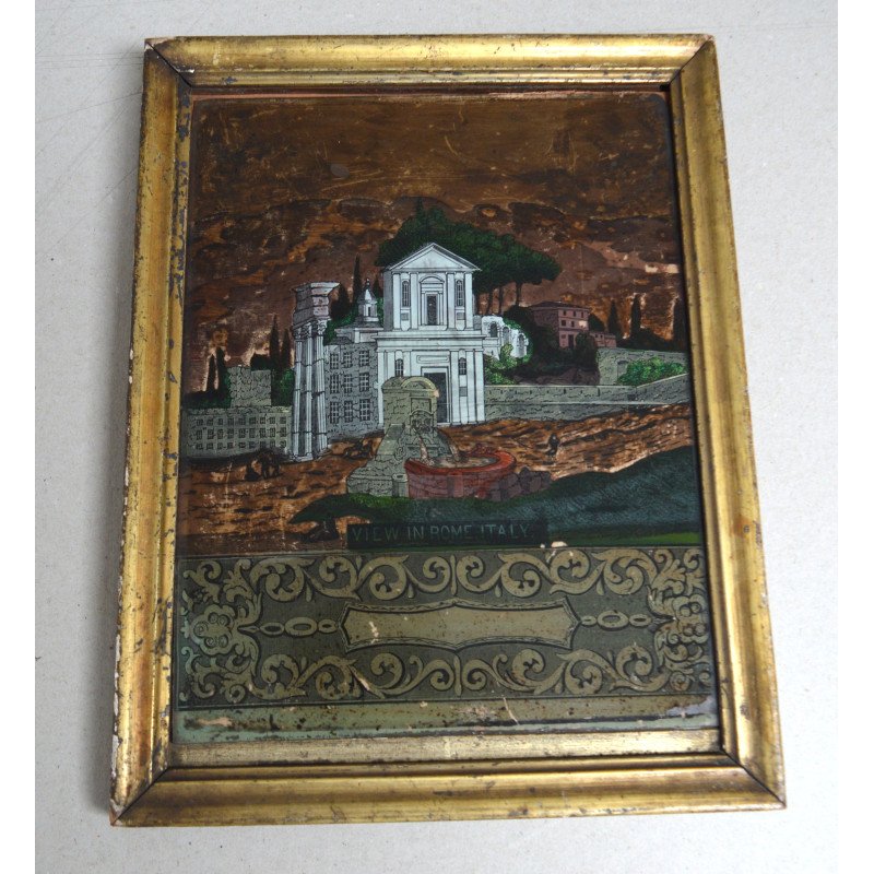"View of Rome" engraving transferred onto glass...