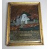 "Vedere din Roma" gravura fixata pe sticla si colorata manual Anglia cca 1800