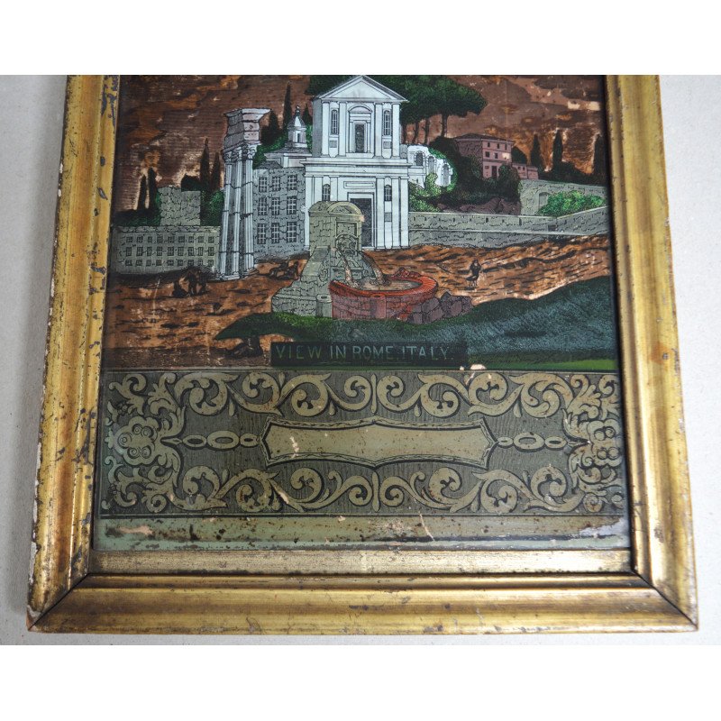 "View of Rome" engraving transferred onto glass...