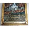 "Vedere din Roma" gravura fixata pe sticla si colorata manual Anglia cca 1800