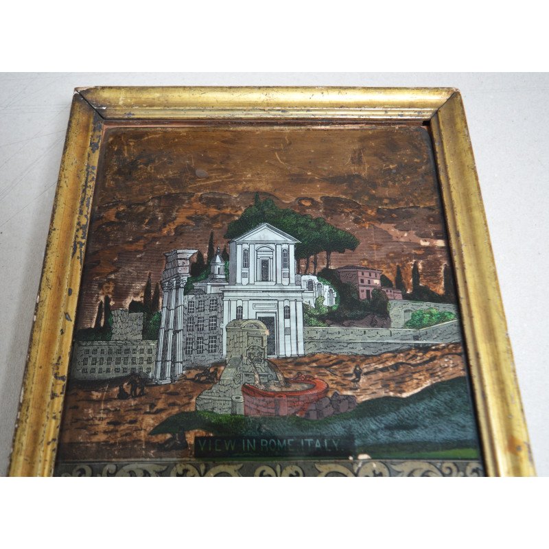 "View of Rome" engraving transferred onto glass...