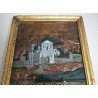 "Vedere din Roma" gravura fixata pe sticla si colorata manual Anglia cca 1800