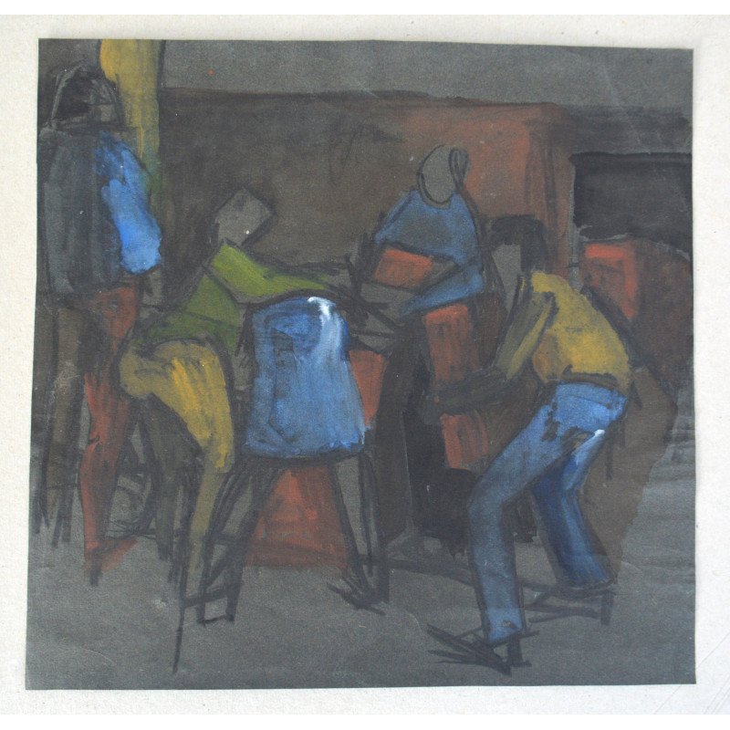 "Children's Game" tempera on black paper