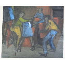 "Joc de copii" tempera pe hartie neagra