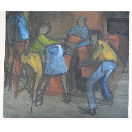 "Children's Game" tempera on black paper