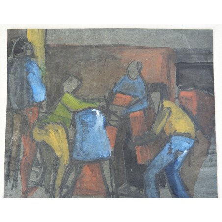 "Children's Game" tempera on black paper