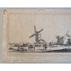 Stefano della Bella "Peisaj cu moara de vant" gravura 1643