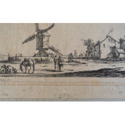 Stefano della Bella "Peisaj cu moara de vant" gravura 1643