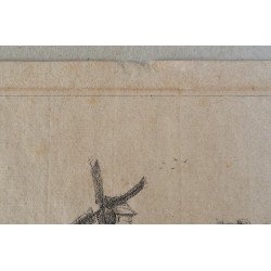 Stefano della Bella "Peisaj cu moara de vant" gravura 1643