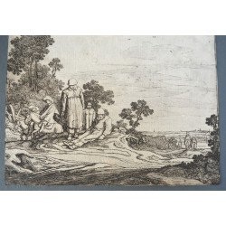Pieter de Molijn "Peisaj cu personaje" gravura veche 1626