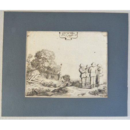 Pieter de Molijn "Landscape with Figures" antique engraving, 1626